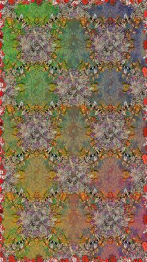 Dallı bahar çiçekleriyle desen, kahverengi renklerle çiçek siluetiyle desen. Raster deseni.