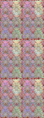 Raster illüstrasyonu. Tarafsız renklerde Asya tekstil tarzında. Kusursuz çiçek deseni.