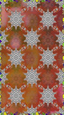 Çiçeksiz desenli arka plan. Kahverengi renkli çiçekler. Tişört baskısı için çiçek boyama rasteriName.