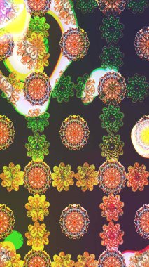 Düz Çiçek Elementleri Tasarımı. Renkli Bahar Teması eskiz kalıbı. Raster illüstrasyonundaki çiçek desenli çizim. Kahverengi ve yeşil renkte çiçekler.