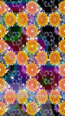 Kıvırcık, parlak örgü. Eski moda arka plan. Güzel, parlak, pürüzsüz kumaş, tuval. Çiçek çelengi. Desen, çizim, çiçek sınırı. Raster illüstrasyonu.