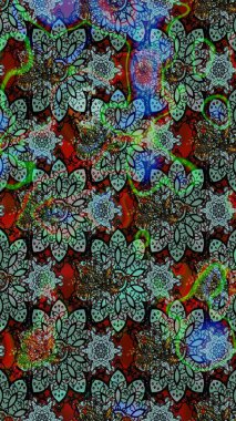 Çiçek duvar kâğıdı. Yeşil renkli şirin tekstil. Raster illüstrasyonu. Renkli çizim kalıbı. Çiçek arka planı.