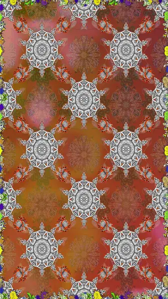 Çiçeksiz desenli arka plan. Kahverengi renkli çiçekler. Tişört baskısı için çiçek boyama rasteriName.