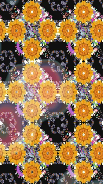 Çiçekli yaz çiçekleri. Küçük çiçekte güzel bir desen. Moda baskıları için zarif bir şablon. Robot resim. Küçük renkli çiçekler. Motley illüstrasyonu.