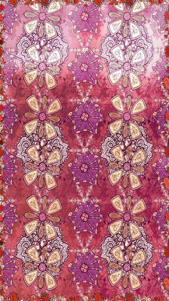 Düz Çiçek Elementleri Tasarımı. Raster Modaya uygun kumaş deseni. Pembe ve mor renkli şirin çiçek deseni. Renkli Bahar Teması Kusursuz Arkaplan.
