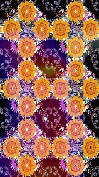 Şirin çiçek elementleri. Taslak desenli, modaya uygun kumaş deseni. Raster illüstrasyonu. Renkli Bahar Teması eskiz kalıbı. Düz Çiçek Elementleri Tasarımı.