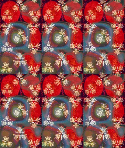 Raster illüstrasyonu. Çiçek deseni. Kırmızı renkte çiçekler. Kırmızı renkte çiçek çizimi. Şatafatlı bahar bahçesi dokusu.