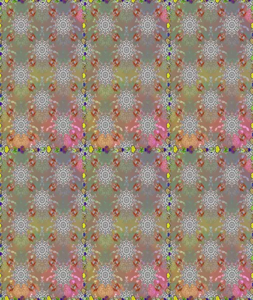 Gri renkli etnik çiçeklerle kusursuz bir desen. Raster Çiçek İllüstrasyon Şirin Tekstil.