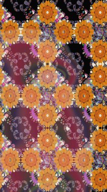 Düz Çiçek Elementleri Tasarımı. Turuncu renkli çiçekler. Sevimli çiçek raster deseni. Renkli Bahar Teması çizim şablonu.