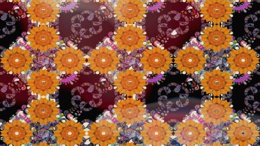 Raster illüstrasyonu. Turuncu renklerde. Turuncu renkli turuncu papatya deseni.