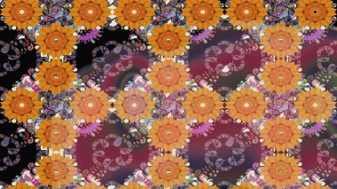 Sevimli çiçek raster deseni. Renkli Bahar Teması eskiz kalıbı. Düz Çiçek Elementleri Tasarımı. Turuncu renkte çiçekler.