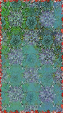 Çiçek ve yapraklı karalama şeklinde Raster çiçek deseni. Yumuşak, mavi renkte bahar çiçekleri. Raster illüstrasyonu.