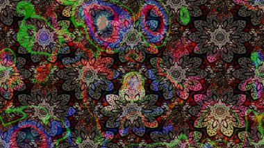 Siyah renkli etnik çiçeklerle süslenmiş zarif bir eskiz şekli. Asya Tekstil 'inde Raster Çiçek İllüstrasyonu.