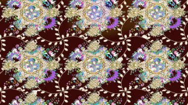 Renkli Bahar Teması eskiz kalıbı. Güzel kumaş deseni. Düz Çiçek Elementleri Tasarımı. Raster illüstrasyonunda çiçek deseni çizimi.