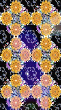 Düz Çiçek Elementleri Tasarımı. Güzel kumaş deseni. Renkli Bahar Teması eskiz kalıbı. Raster illüstrasyonunda çiçek deseni çizimi.