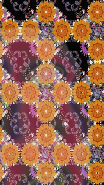 Düz Çiçek Elementleri Tasarımı. Turuncu renkli çiçekler. Sevimli çiçek raster deseni. Renkli Bahar Teması çizim şablonu.