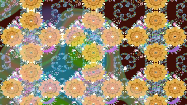 Kahverengi çiçekli eskiz deseni, suluboya çiçek deseni, sevimli çiçek, duvar kağıdı, kart veya kumaş için fayanslı. Raster - stok.