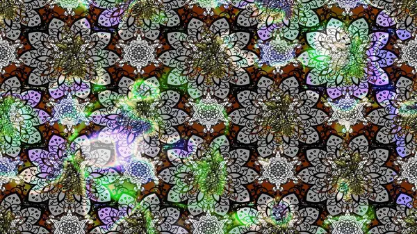 Çiçek desenli çizim. Raster illüstrasyonu. Gri renkli Asya tekstili.