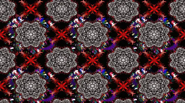 Raster illüstrasyonu. Çiçek desenli çizim. Düz Çiçek Elementleri Tasarımı. Asya tekstil tarzında. Renkli Bahar Teması eskiz kalıbı. Güzel kumaş deseni.