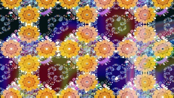 Renkli Bahar Teması eskiz kalıbı. Güzel çiçek deseni. Düz Çiçek Elementleri Tasarımı. Sarı renkte çiçekler.