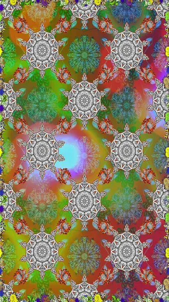 Yeşil ve gri renkli çiçekler. Raster illüstrasyonunda kusursuz çiçek deseni.