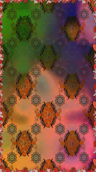 Kahverengi ve yeşil el çizimi desen. Sanat esinlenir, yeşillendirir, çiçek açar ve arka plan bırakır. Raster deseni. Karalama çiçekleri kusursuz desen.