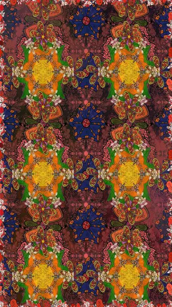 Soyut çiçek desensiz arkaplan. Raster illüstrasyonu. Raster deseni. Kahverengi ve turuncu renklerde. Küçük çiçekte sevimli çiçek deseni var..