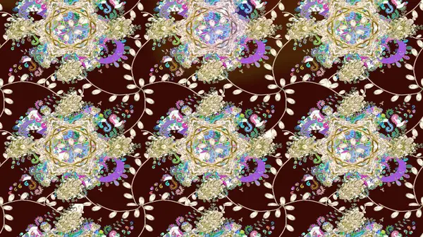 Renkli Bahar Teması eskiz kalıbı. Güzel kumaş deseni. Düz Çiçek Elementleri Tasarımı. Raster illüstrasyonunda çiçek deseni çizimi.