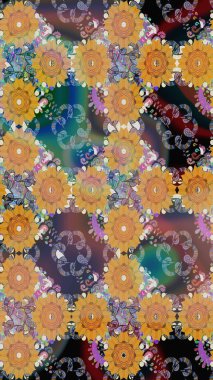 Turuncu renkli güzel çiçekli çizim deseni, suluboya çiçek deseni, duvar kağıdı, kart ya da kumaş için fayanslı. Raster..