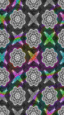 Raster Çiçek İllüstrasyonu 'nun şirin tekstili. Gri renkli etnik çiçeklerle zarif eskiz deseni.