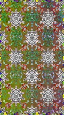 Raster illüstrasyonunda kusursuz çiçek deseni. Kahverengi ve gri renkte çiçekler.