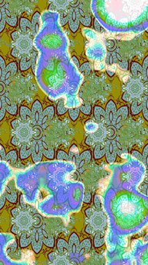 Patlayan çiçekler soyut olarak yerleştirilmiş. Raster illüstrasyonu. Yumuşak, yeşil renkli bahar çiçekleri. Raster deseni.