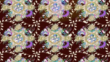 Renkli Bahar Teması eskiz kalıbı. Güzel kumaş deseni. Düz Çiçek Elementleri Tasarımı. Raster illüstrasyonunda çiçek deseni çizimi.