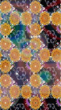 Turuncu renkli güzel çiçekli çizim deseni, suluboya çiçek deseni, duvar kağıdı, kart ya da kumaş için fayanslı. Raster..