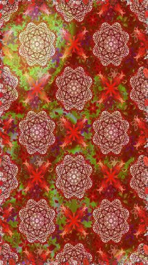 Raster illüstrasyonu. Raster deseni. Kibar, yaz çiçekleri kırmızı ve kahverengi renklerde. Küçük çiçekte sevimli çiçek deseni var..