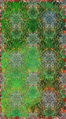 Raster illüstrasyonu. Küçük çiçekli kusursuz yay deseni. Suluboya tarzında yeşil ve nötr renkler üzerine.