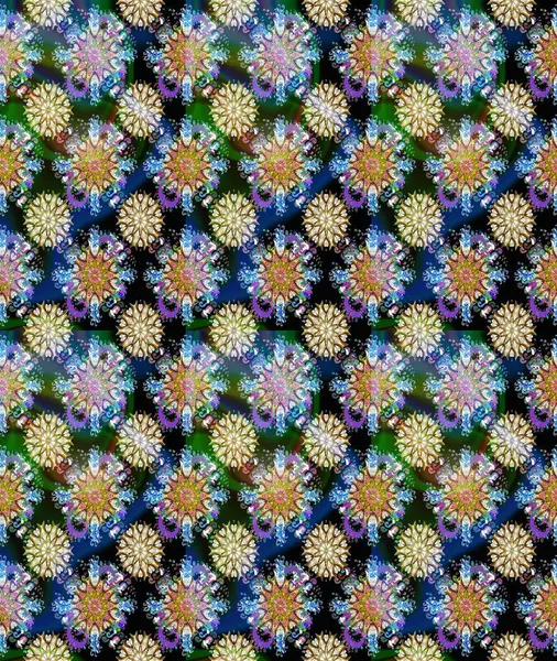 Mavi renkte etnik çiçeklerle süslenmiş zarif bir eskiz. Asya Tekstil 'inde Raster Çiçek İllüstrasyonu.