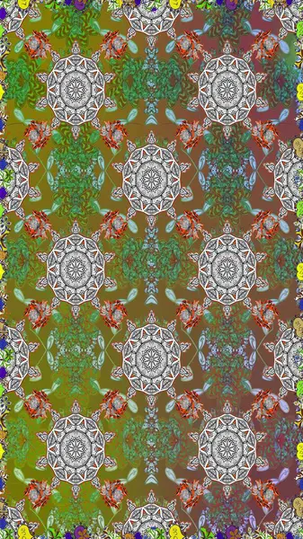 Raster illüstrasyonunda kusursuz çiçek deseni. Kahverengi ve gri renkte çiçekler.