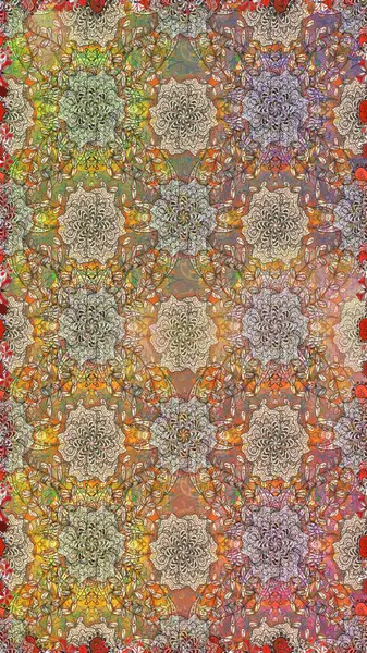 Renkli Bahar Temalı Kusursuz Arkaplan. Raster illüstrasyonunda kusursuz çiçek deseni. Düz Çiçek Elementleri Tasarımı. Süslü kumaş deseni.