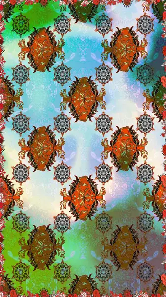 Renkli Bahar Temalı Kusursuz Arkaplan. Raster. Düz Çiçek Elementleri Tasarımı.