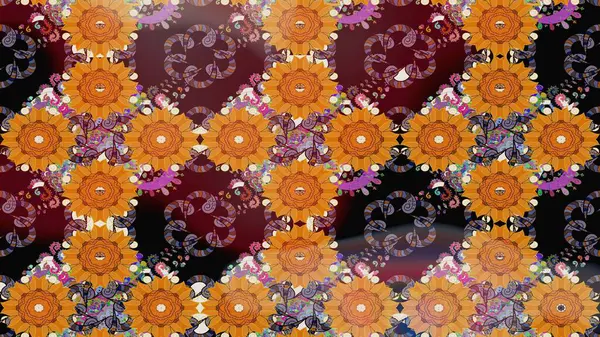 Raster illüstrasyonu. Turuncu renklerde. Turuncu renkli turuncu papatya deseni.