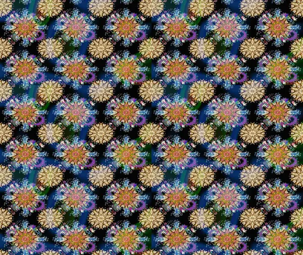 Güzel kumaş deseni. Raster suluboya deseni, narin çiçekler, mavi çiçekler, tebrik kartı şablonu..