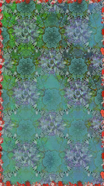 Çiçek ve yapraklı karalama şeklinde Raster çiçek deseni. Yumuşak, mavi renkte bahar çiçekleri. Raster illüstrasyonu.