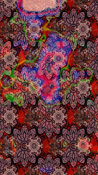 Arkaplan dokusu, duvar kağıdı, pembe renkli çiçek teması. Kabile sanatı boho baskısı, klasik çiçek arkaplanı. Soyut etnik raster çizim kalıbı.