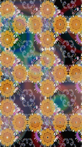 Turuncu renkli güzel çiçekli çizim deseni, suluboya çiçek deseni, duvar kağıdı, kart ya da kumaş için fayanslı. Raster..