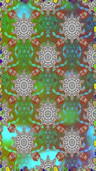 Yeşil ve kahverengi renklerde. Raster illüstrasyonu. Anti-stres için Raster soyut şablon sayfası.