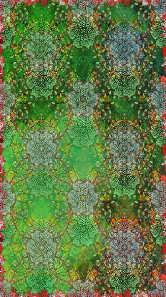 Raster illüstrasyonu. Küçük çiçekli kusursuz yay deseni. Suluboya tarzında yeşil ve nötr renkler üzerine.