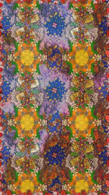 Düz Çiçek Elementleri Tasarımı. Renkli Bahar Teması eskiz kalıbı. Asya tekstil tarzında. Güzel kumaş deseni. Raster illüstrasyonu. Çiçek desenini çiz.