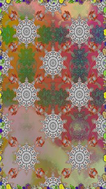 Çiçeksiz desenli nakış işlemeli gelincikler ve vadideki zambaklar. Tekstil tasarımı için gri ve kahverengi renkli geleneksel halk çiçekleri..