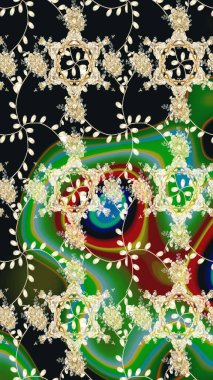 Gri renkli bitkilerden oluşan parlak çiçekli çizim deseni.